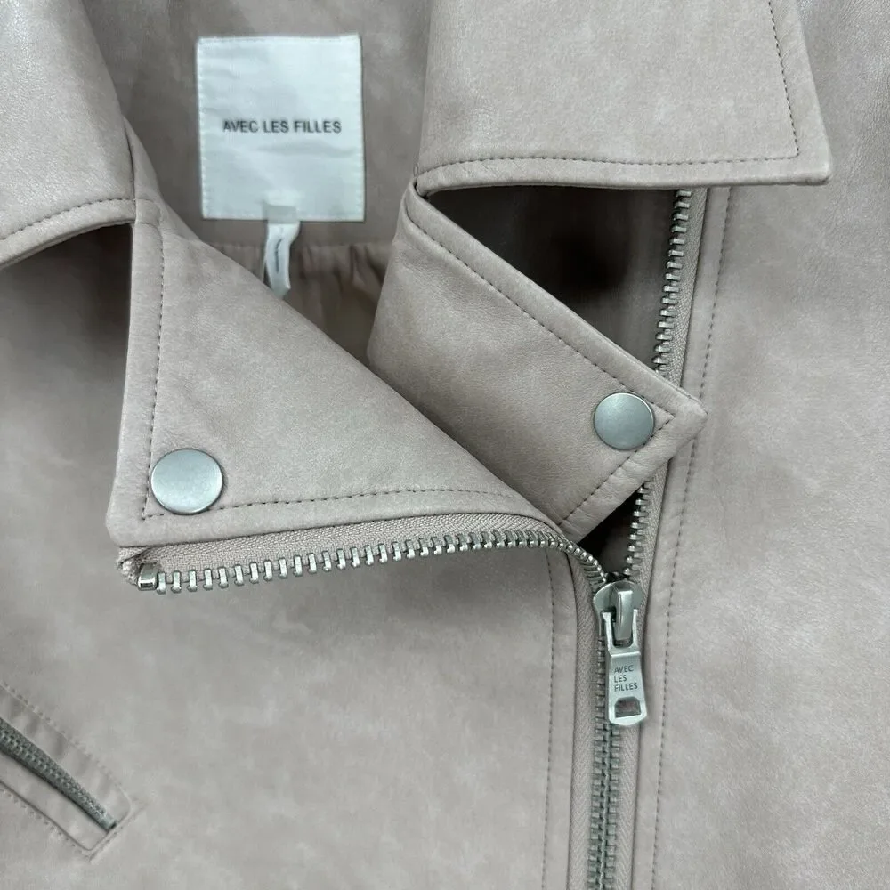 Avec Les Filles Anthropologie Womens Moto Jacket M Oversized Faux Leather Belted